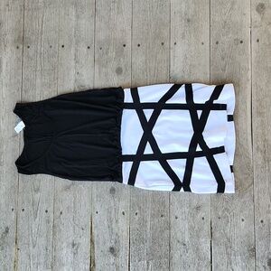 Black and White Bandage Bodycon Fitted Dress - medium sexy
